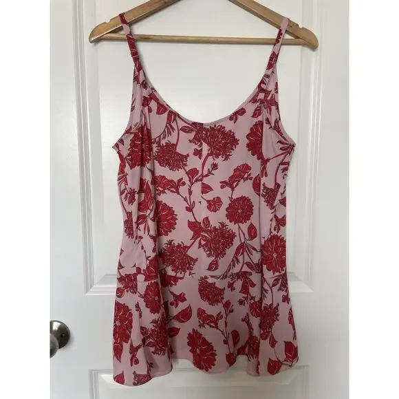 Cabi Medium Pink Floral Print Adore Peplum Tank Cami Adjustable Straps #5533 - Picture 2 of 9